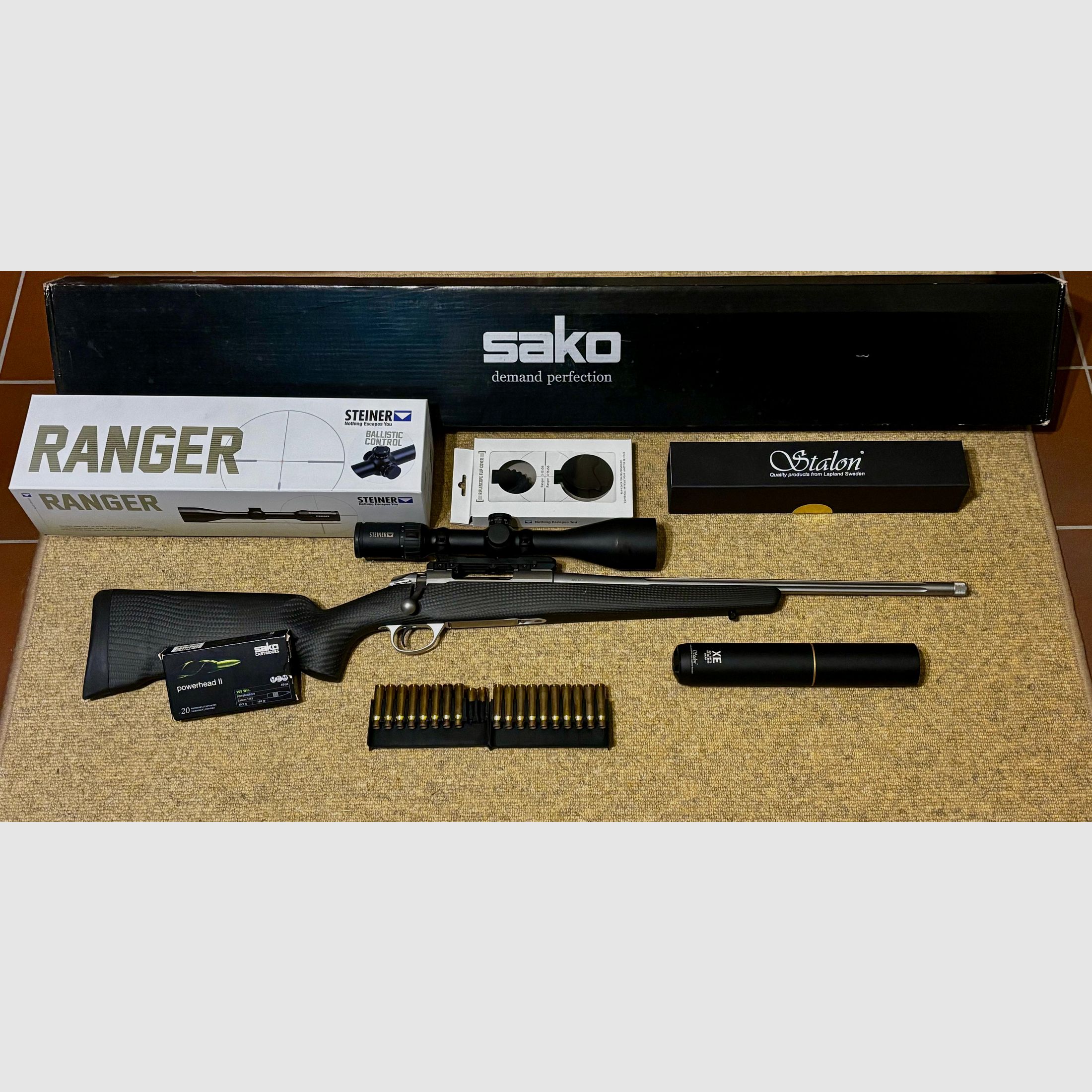 SAKO 85 Carbonlight M .308 Win Premium complete package | new SAKO carbon stock 2026 | Steiner Ranger 4 - 16 x 56 BC | Stalon XE108 suppressor | Dentler rail | 5100 € negotiable, image 1 of 19