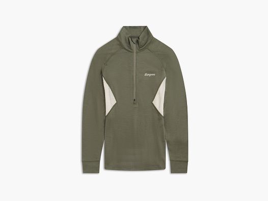Bergans Inner:Pure Merino Half-Zip Thermoshirt Damen Green Mud/Creme XL
