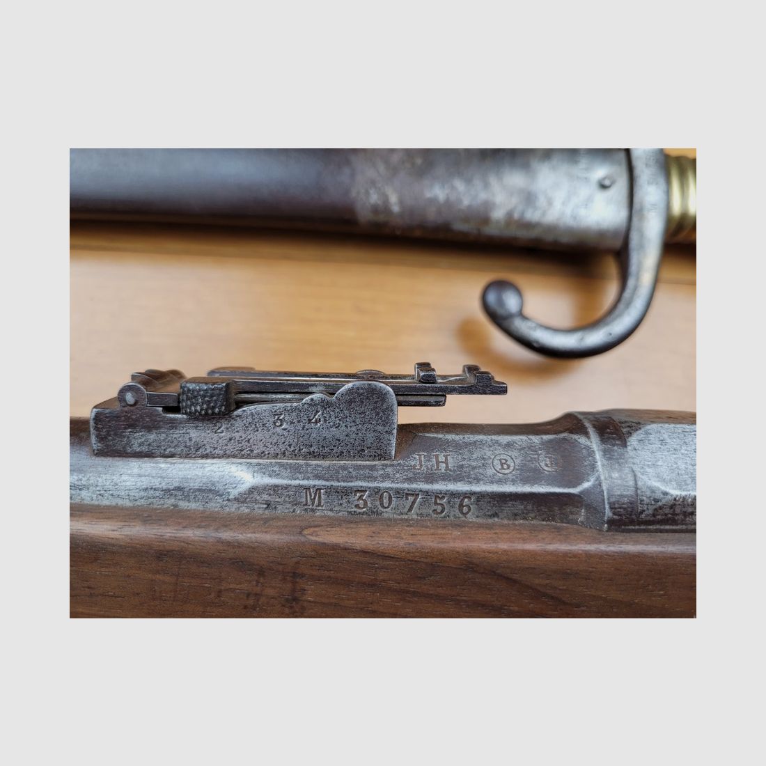 Wyjątkowy zestaw karabinu Chassepot 1866 – koniec 1871 - monomatyczny z bagnetem SA z numerem karabinu TBE+, zdjęcie 19 z 32