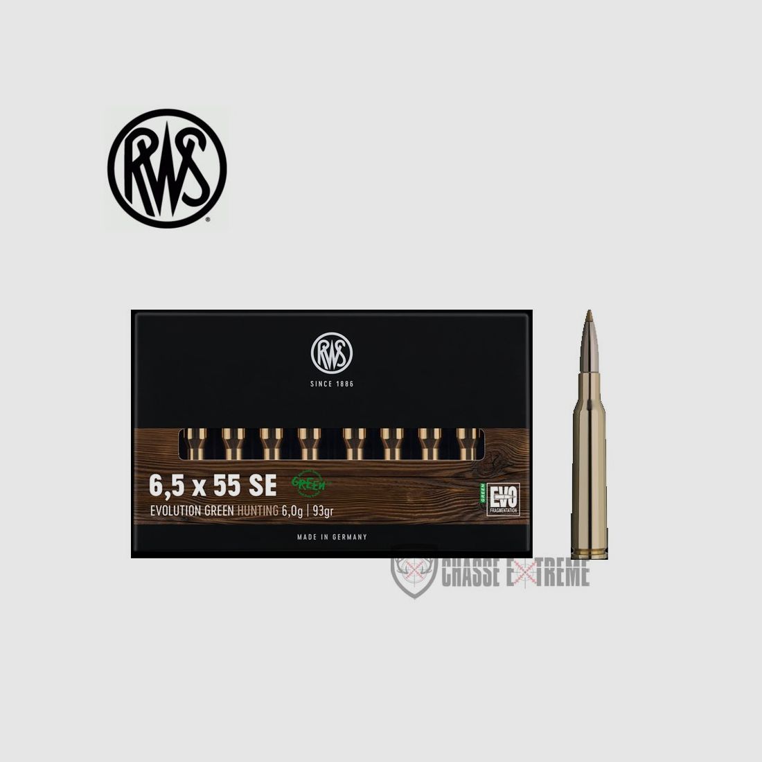 20 RWS patronen kal. 6.5X55 93gr Evo Green