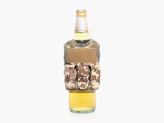Mini Tactical Schutzweste mit Fronttaschen für Bierflasche / Weinflasche / Thermosflasche - Digital-Desert