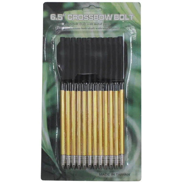 12 pcs. pack aluminum arrows for crossbows 80lbs, 6.5 inches, color: gold/silver/black