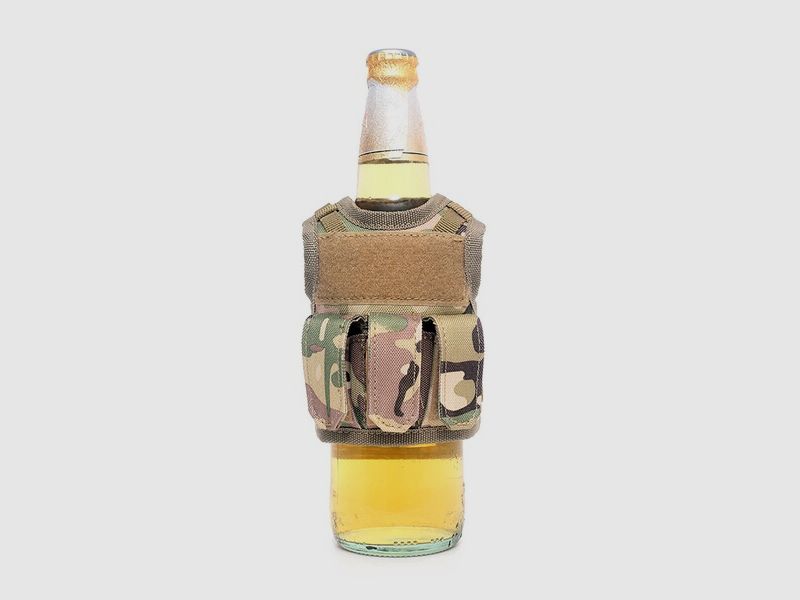 Mini Tactical Schutzweste mit Fronttaschen für Bierflasche / Wein / Thermosflasche - MultiCam