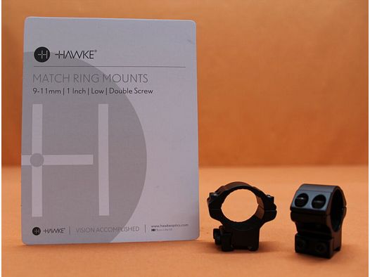 HAWKE HAWKE Montaż pierścieni Match 1" niskie (22100) BH=10mm Aluminium czarne matowe do szyny pryzmatycznej 9-11mm