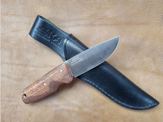 EKA nóż myśliwski, model Nordic H8, Sandvik 12C27, drewno Bubinga, skórzana pochwa