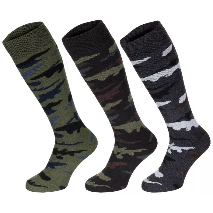 Calze invernali, "Esercito", mimetiche, lunghe, confezione da 3 (43-46)