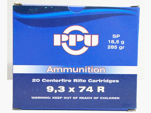 PPU 9,3x74R 16 paquetes 320 disparos Rifle A-461 285gr 18,5g SP punta blanda Munición JAGD Partizan 9,3