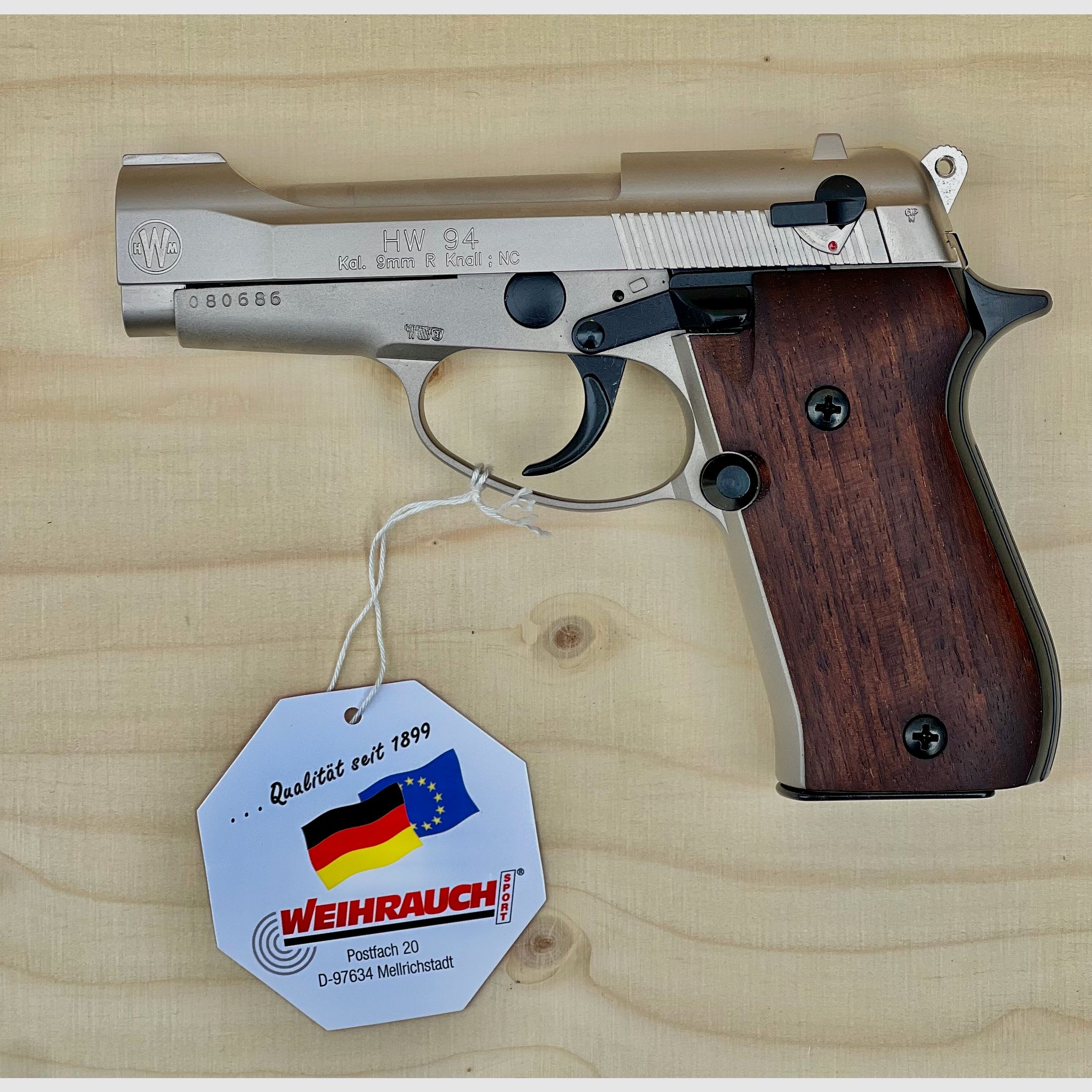 Weihrauch HW 94 Kal. 9 mm R.K. Stainless Look mit Holzgriffschalen