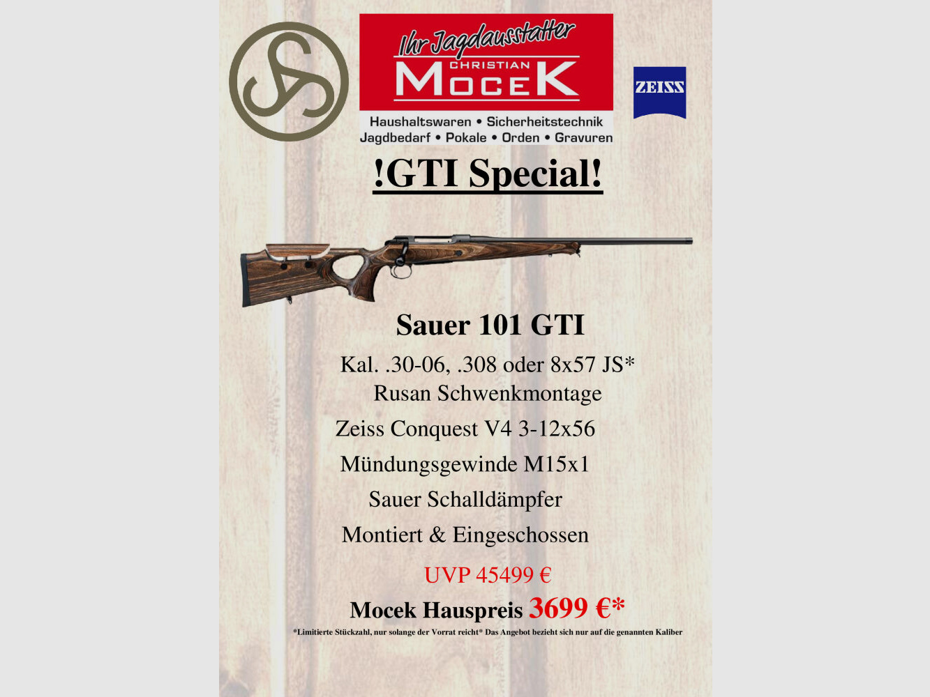 Sauer 101 GTI, mit Zeiss Conquest V4 3-12x56
