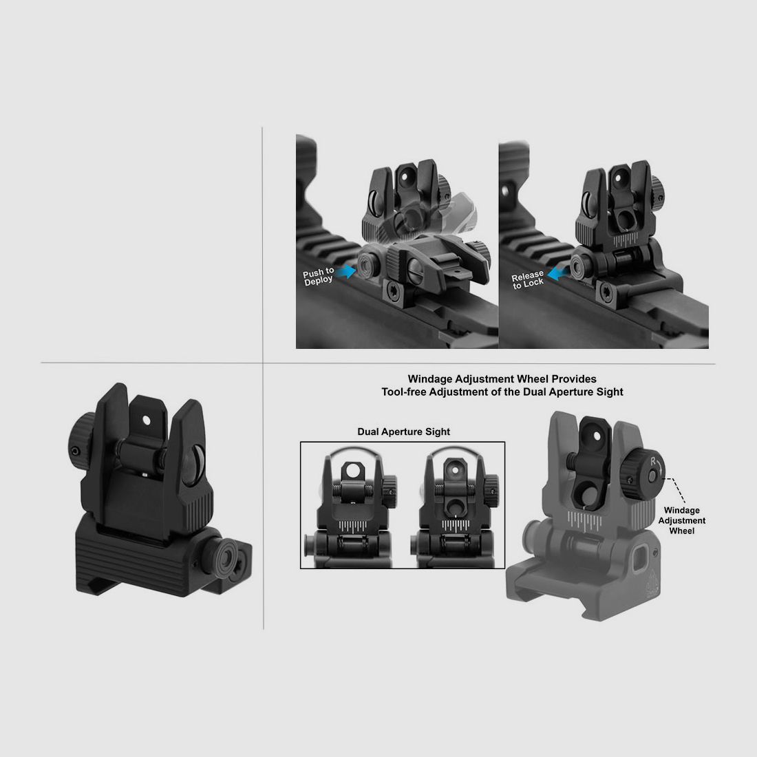 Visierung hinten UTG fĂĽr Sturmgewehr AR-15 fĂĽr Weaverschiene federunterstĂĽtzt posi lock