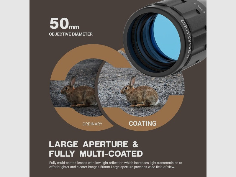 6-24x50 riflescope, 6 - 24 times magnification, 50 mm, 11mm mounts, hunting, target