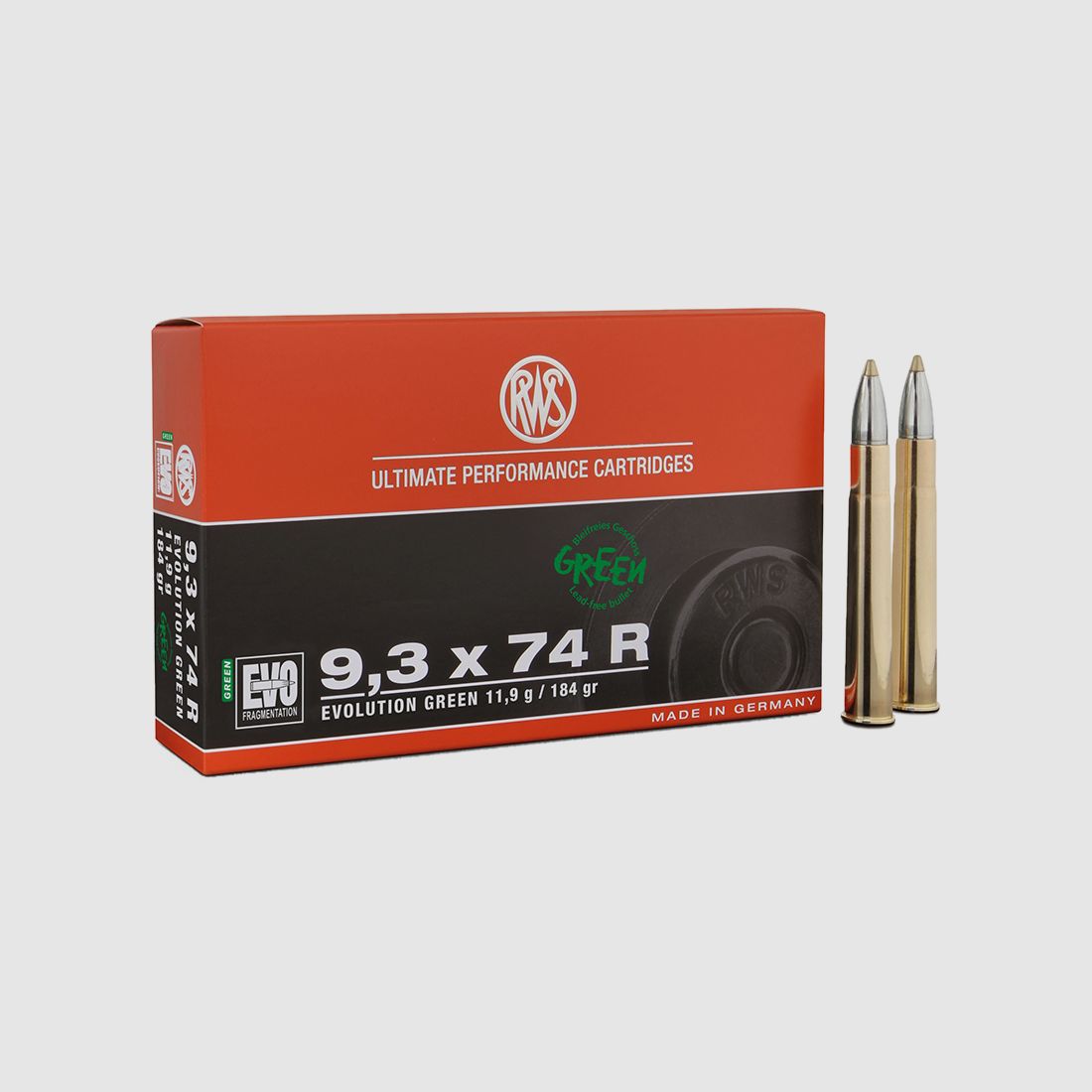Büchsenpatronen RWS EVO Green  9,3x74R 11,9g. 184gr. Bleifrei !!!