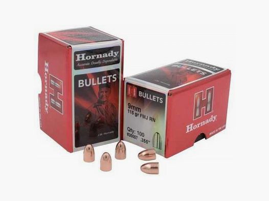 .355 Projectiles Hornady FMJ-RN 115 gr VE100