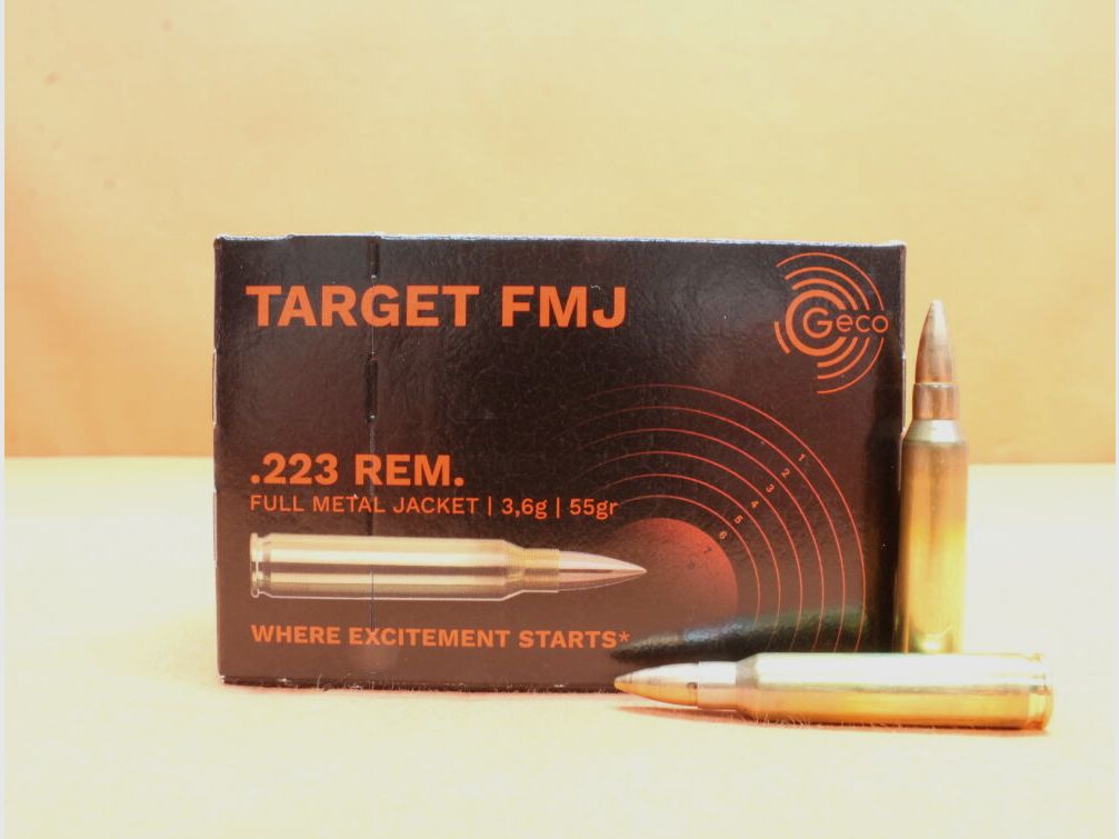 GECO Patrone .223Rem GECO 55grs FMJ (2317561) VE 50 Patronen/ 3,6g Vollmantel-Target