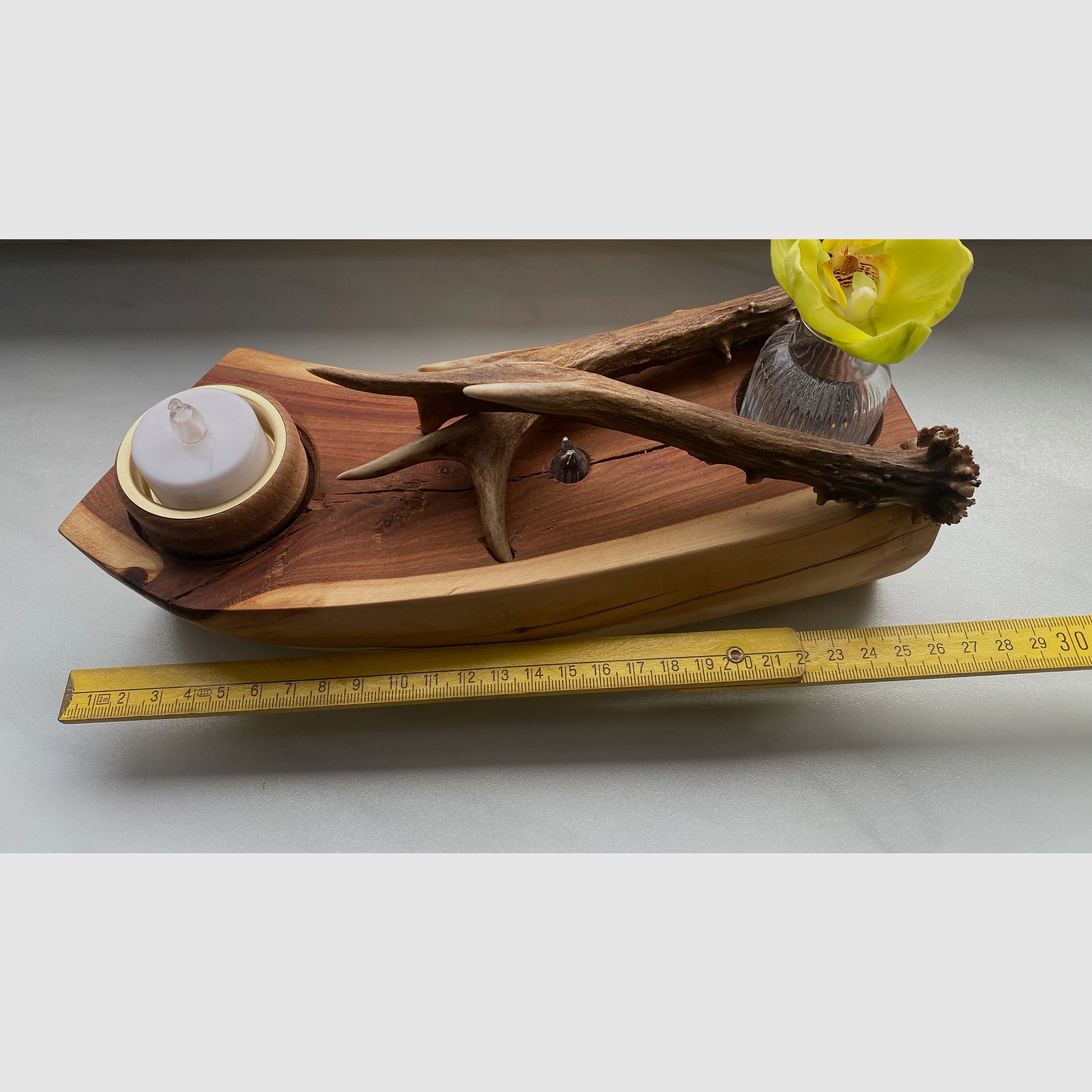 Tischdeko Deko Beleuchtung Vase Geweihstangen Holz