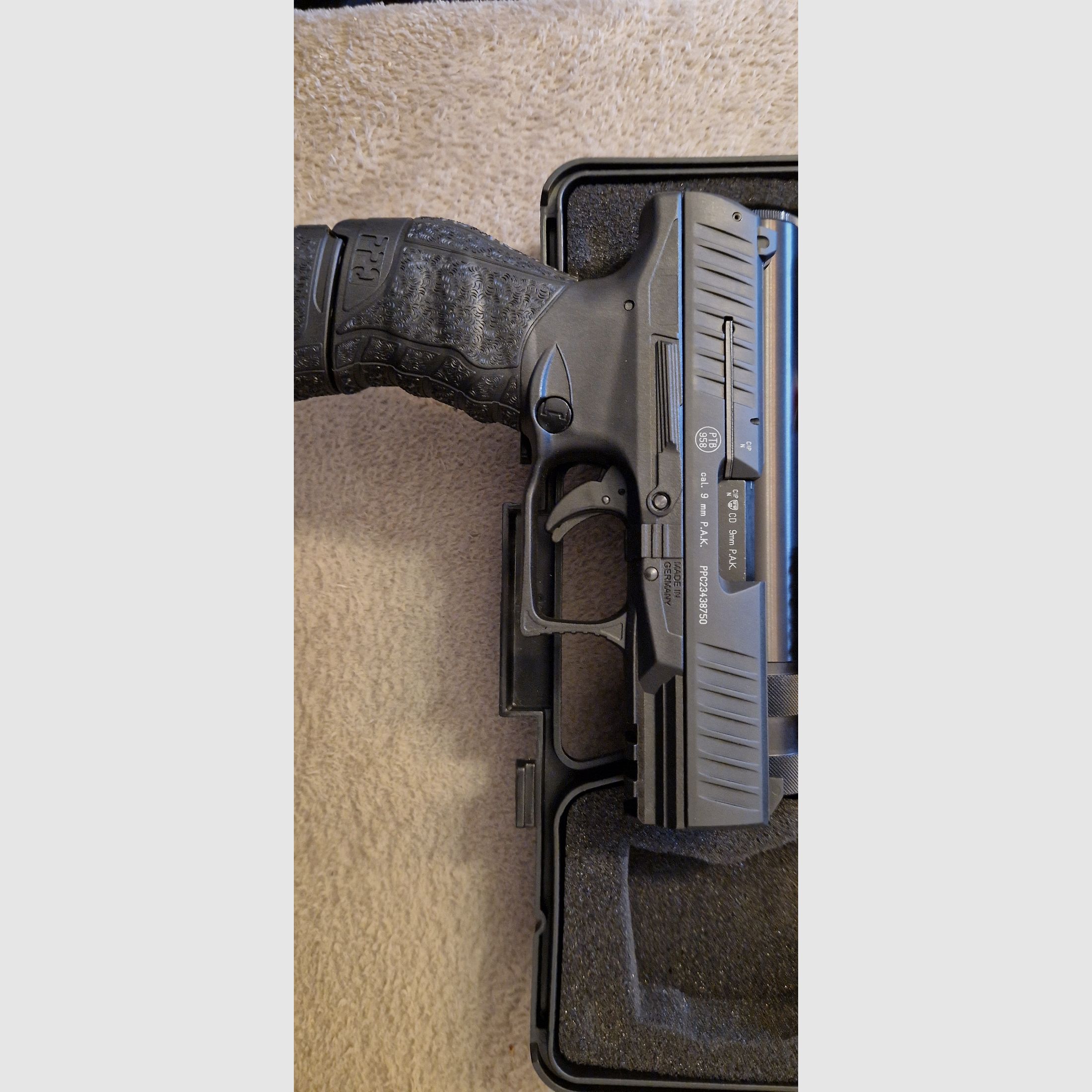 PPQ blank firing pistol with silencer