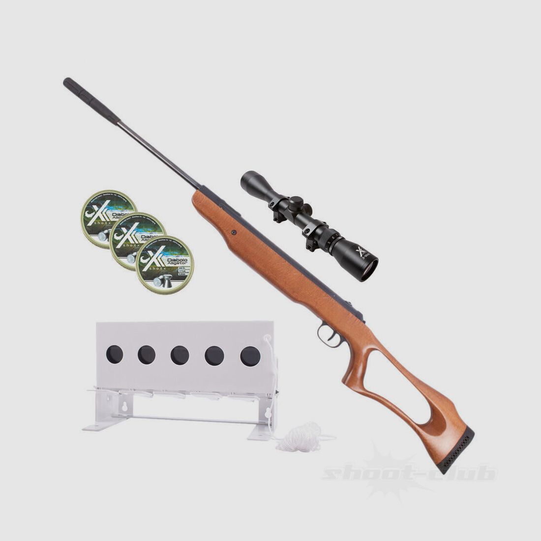 shoXx XS25SF Kipplauf Luftgewehr 4,5 mm Diabolo Biathlon-Set