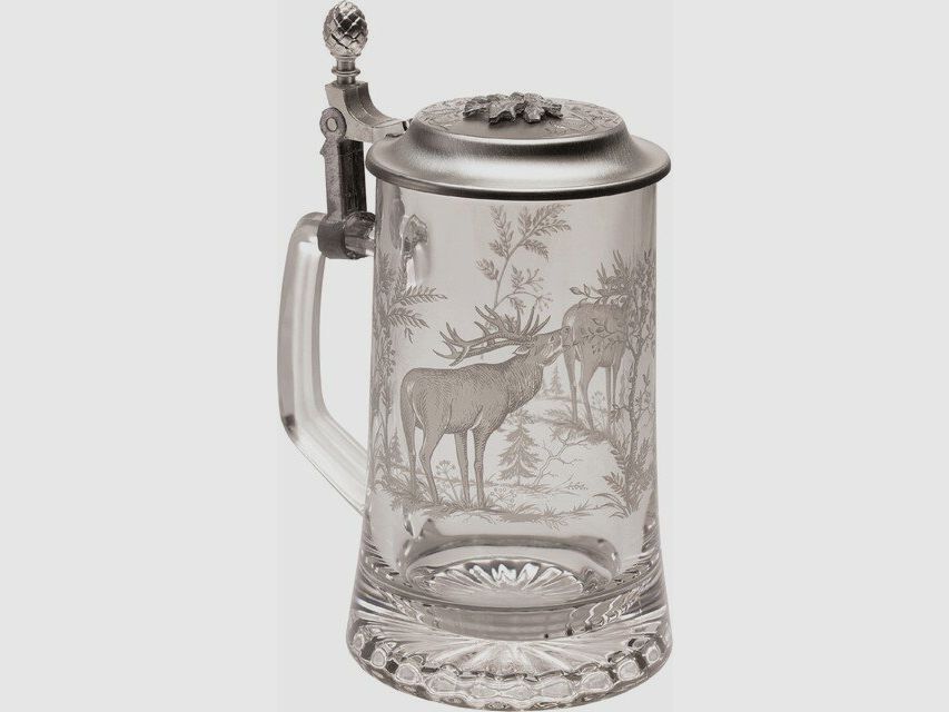 Lovergreen Accessoires Motiv Hirsch Bierkrug mit Zinn-Deckel