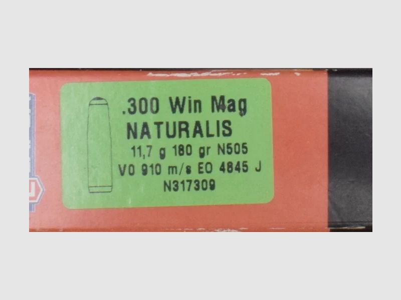 Büchsenpatronen Lapua  Naturalis .300Win Mag. 11,7g, 180gr. Bleifrei !!!