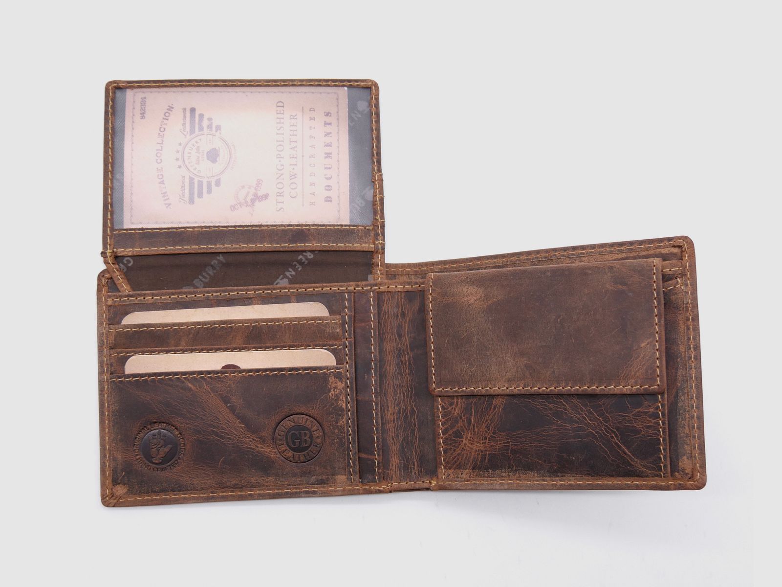 Billetera de cuero Greenburry marrón Vintage Animal Collection ciervo stag 1705-stag-25