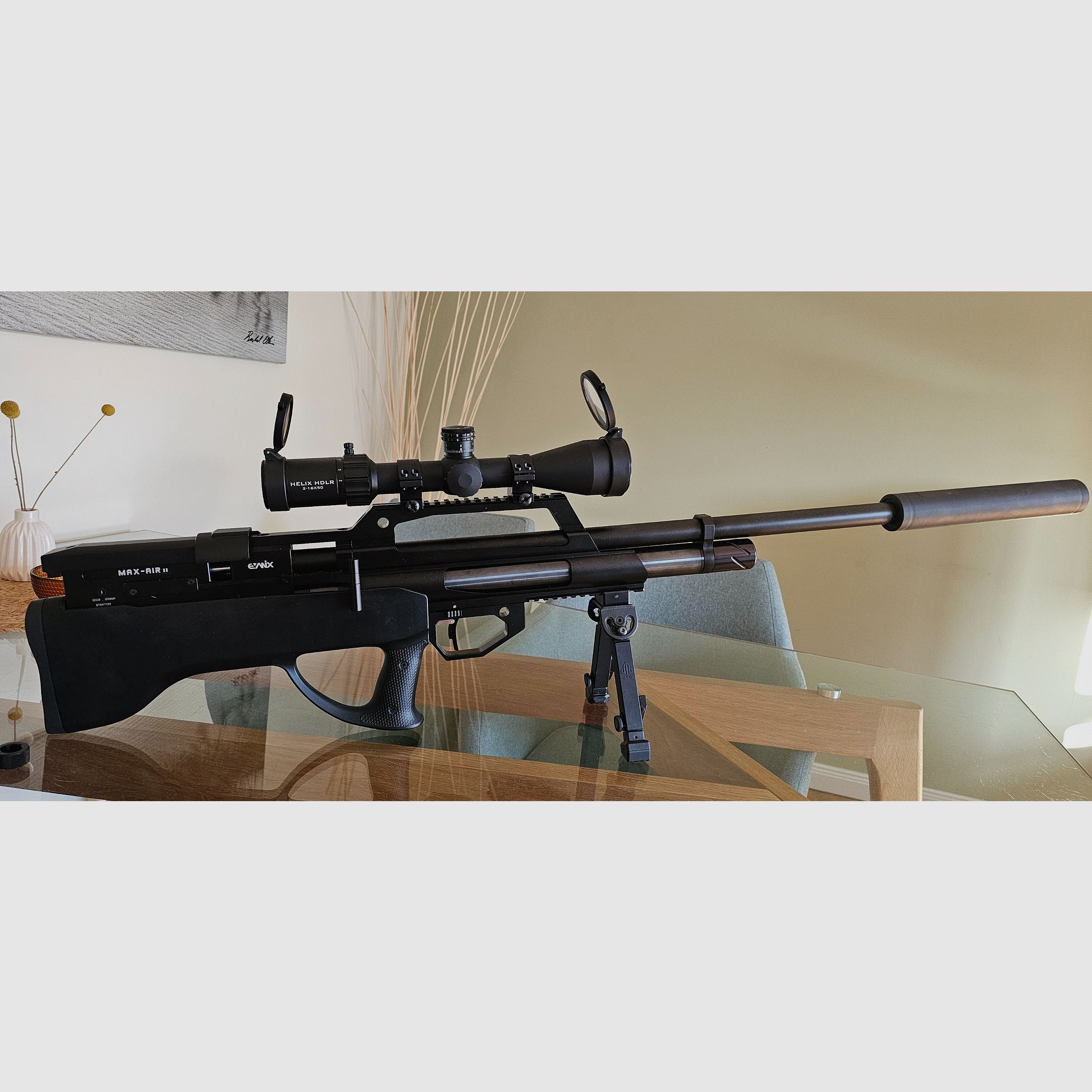 Evanix Max Air II .30 (7.62 mm) PCP air rifle set – GoGun (F-mark) + Element Optics + Sportsmatch + Schalock + accessories (incl. invoice)