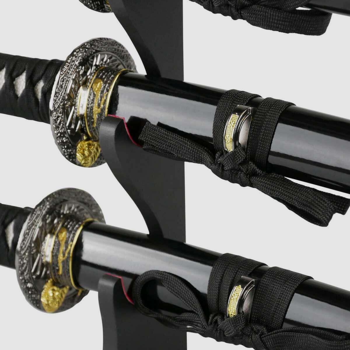 Epic Swords Katana Wakizashi Tanto Black Tiger Ensemble d'Épées avec Lames Émoussées Inclus Support d'Épée et Accessoires