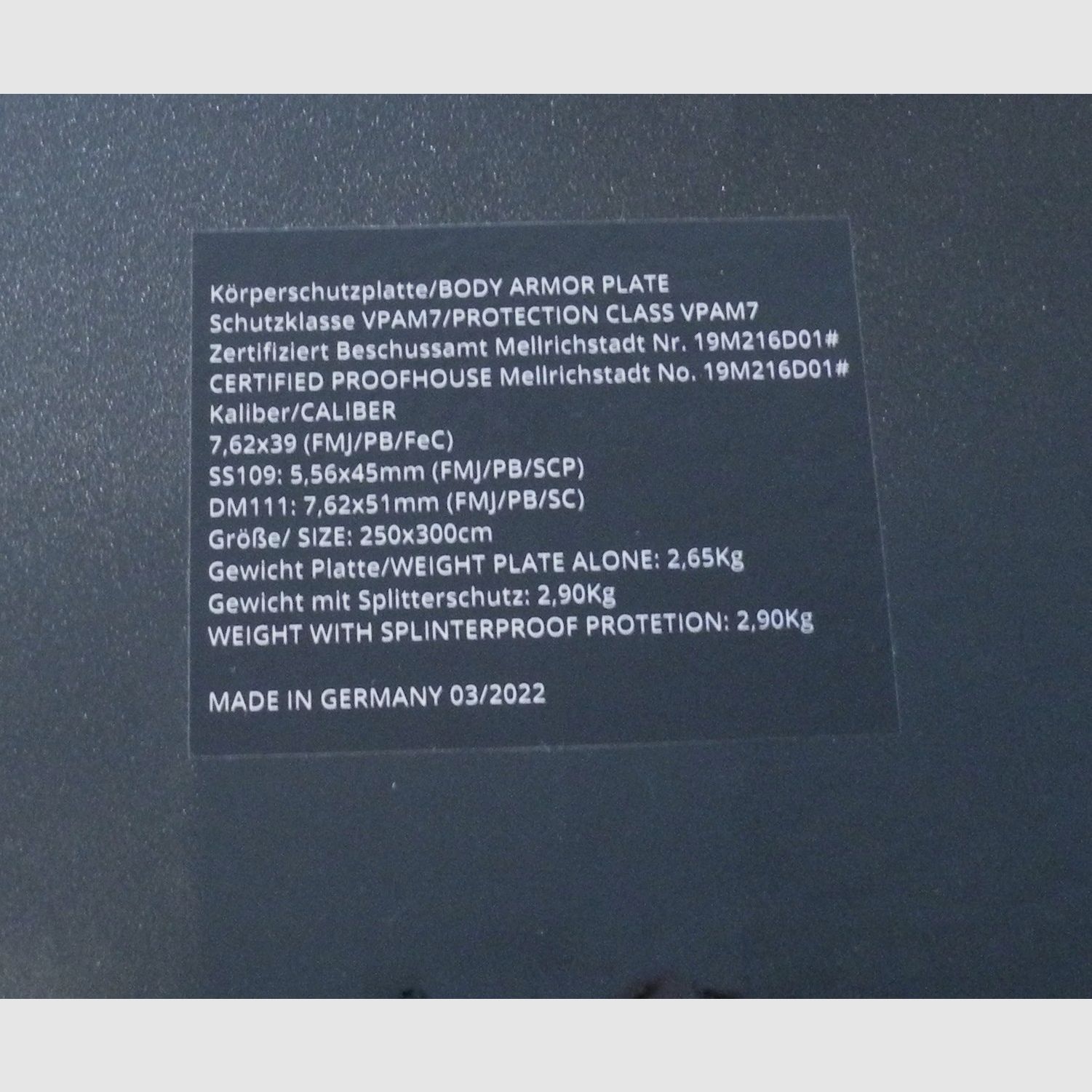 Nośnik płyt z 2 niezależnymi stalowymi płytami, klasa ochrony VPAM 7 (.308 Win.), tylko 8 KG