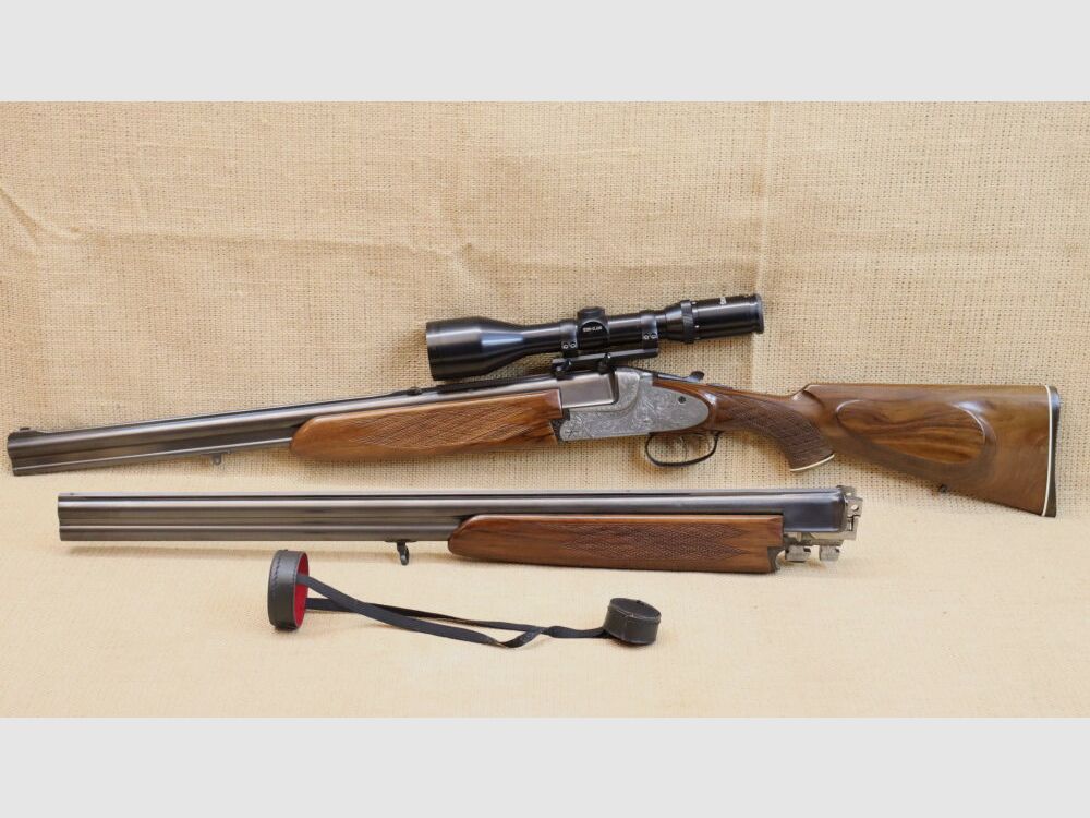 Escopeta de doble cañón ZBROJOVKA BRNO, Mod. 5725 7x65R;12/70 incluyendo cañón intercambiable para escopeta