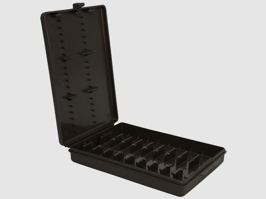 MTM cartridge case W-9-LM-70 brown with flap lid for 9 cartridges .22-250 and others.