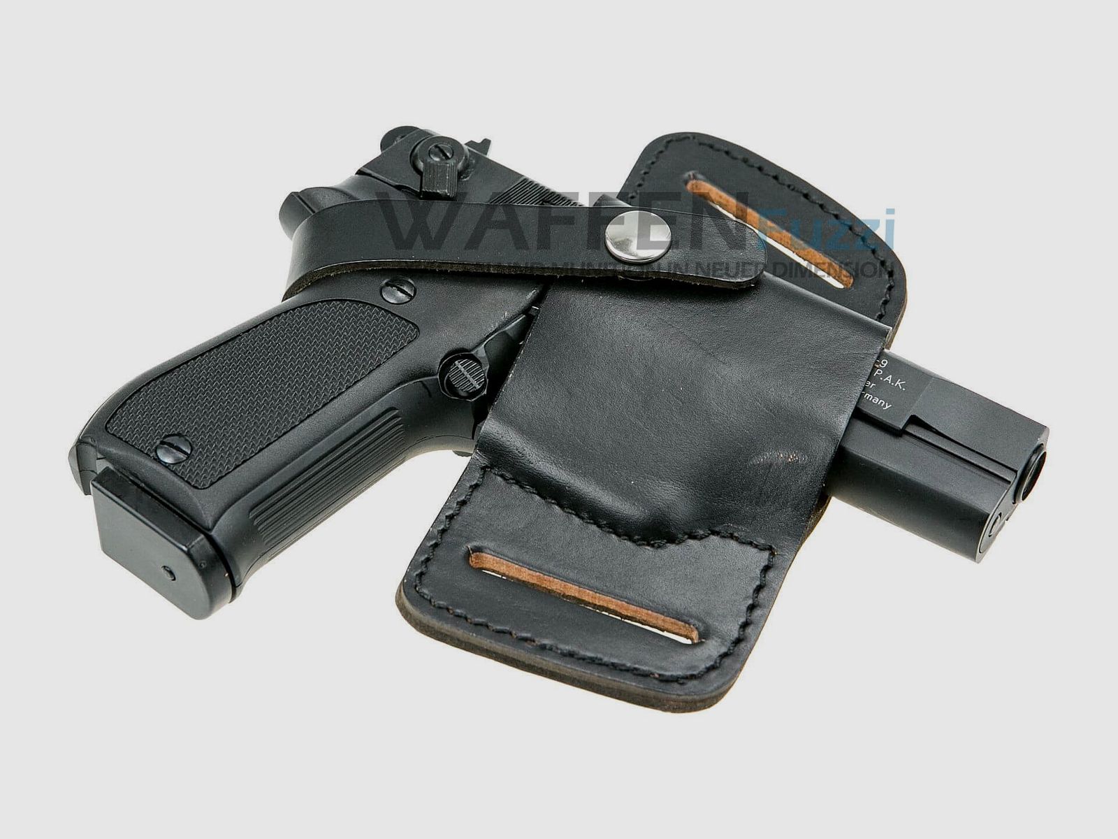 Belt holster Belt-Slide, full cowhide leather with flap for Walther, H&K, Sig-Sauer, Röhm, Zoraki