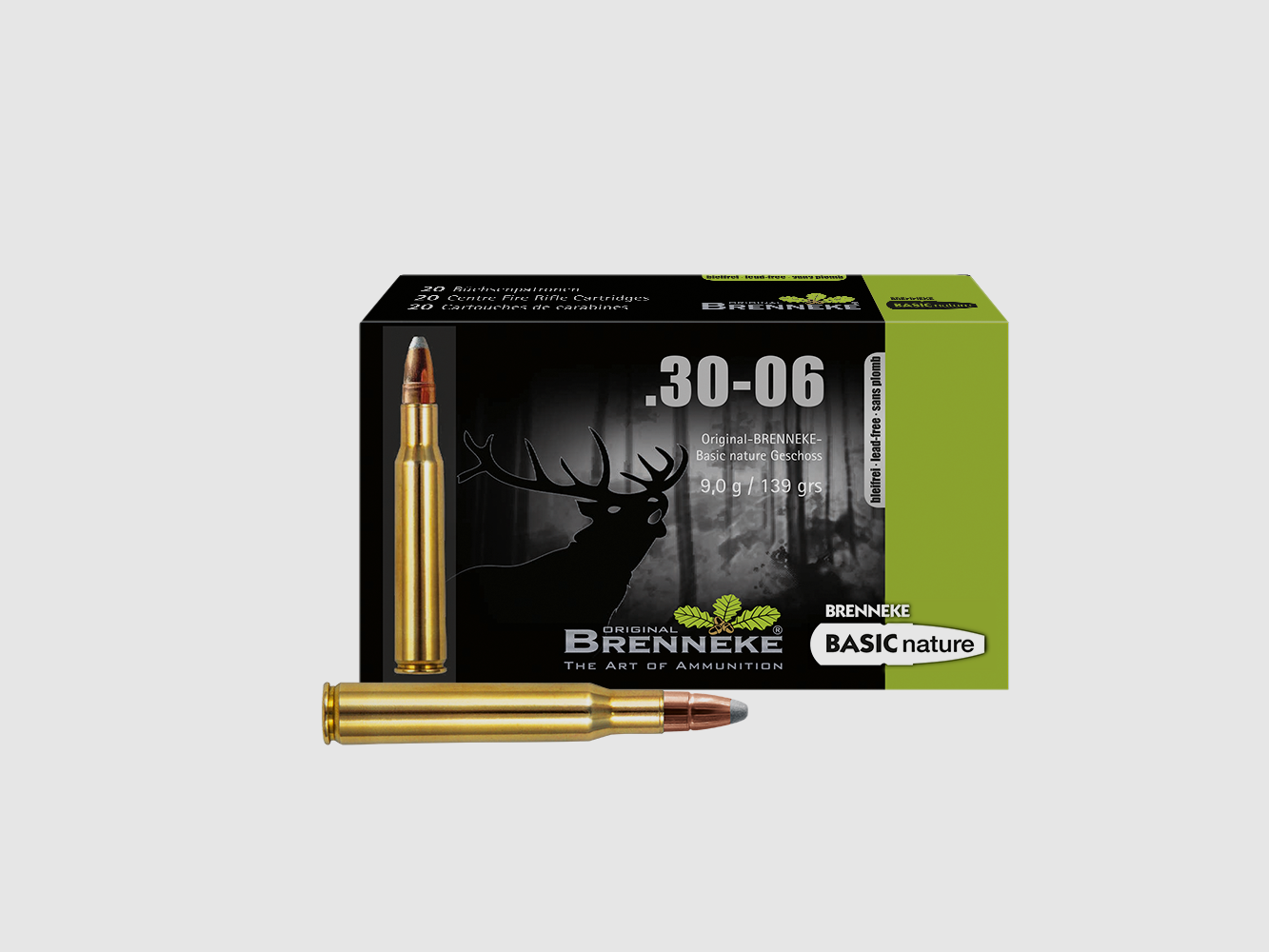 Cartouche de fusil avec balle BASIC / SOFT-POINT - SANS PLOMB - .30-06 Springfield, Orig. BRENNEKE Basic nature 9,0 g VE20
