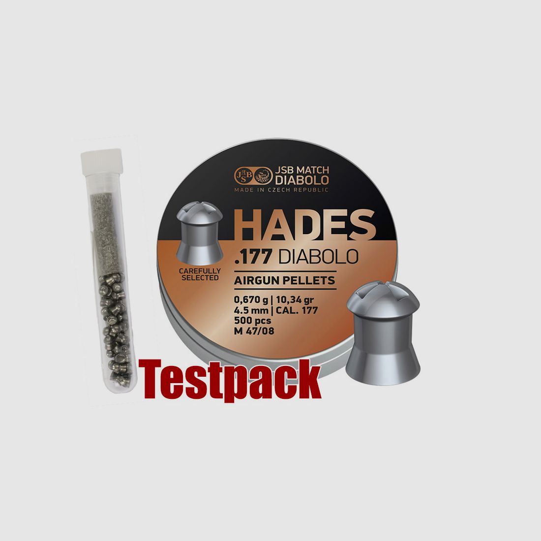 Testpack - JSB Hades Diabolo, Hohlspitz, glatt, 0,67 g, Kaliber 4,5 mm, 40 StĂĽck