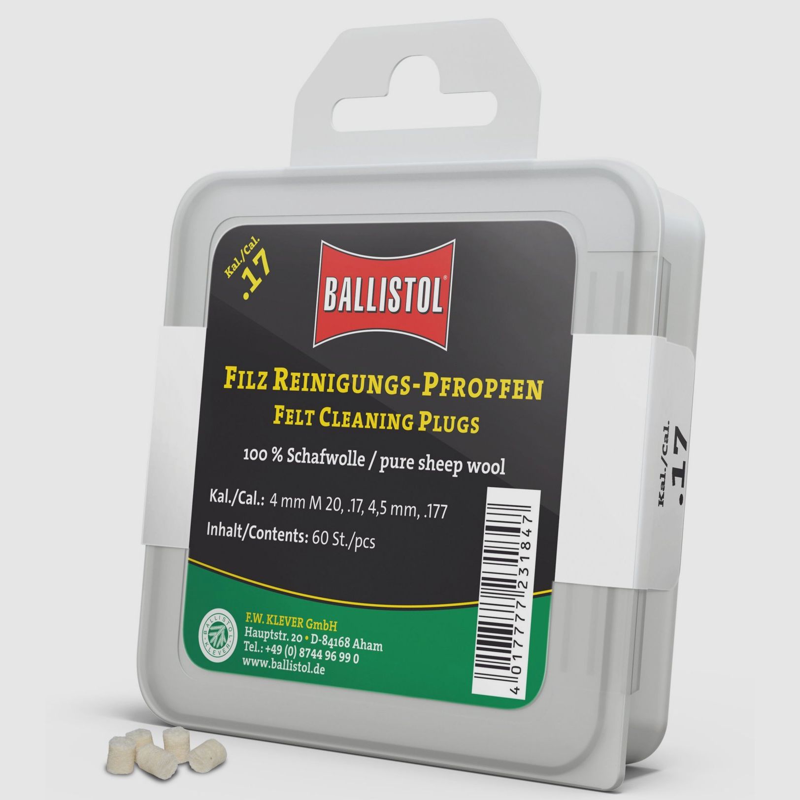 BALLISTOL nettoyant pour canon pour baguette de nettoyage, tampons de nettoyage en feutre cal. 17, lot de 300, image 1 sur 2
