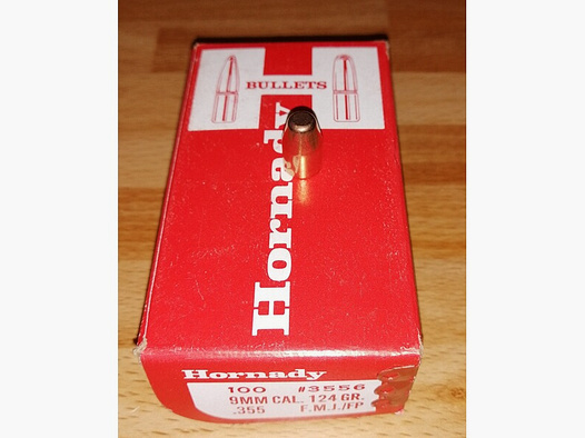 100 Stück Hornady Geschosse 9mm / 124 Grain FMJ-FP #3556