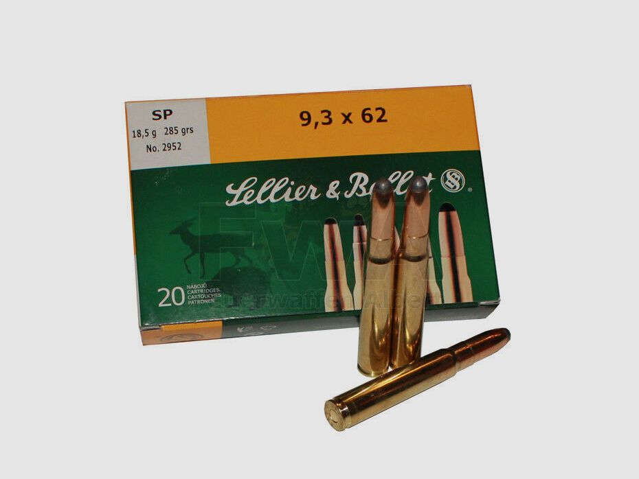 Patronen 9,3 x 62 Teilmantel 18,5g/285grs 20 Stück - Sellier & Bellot