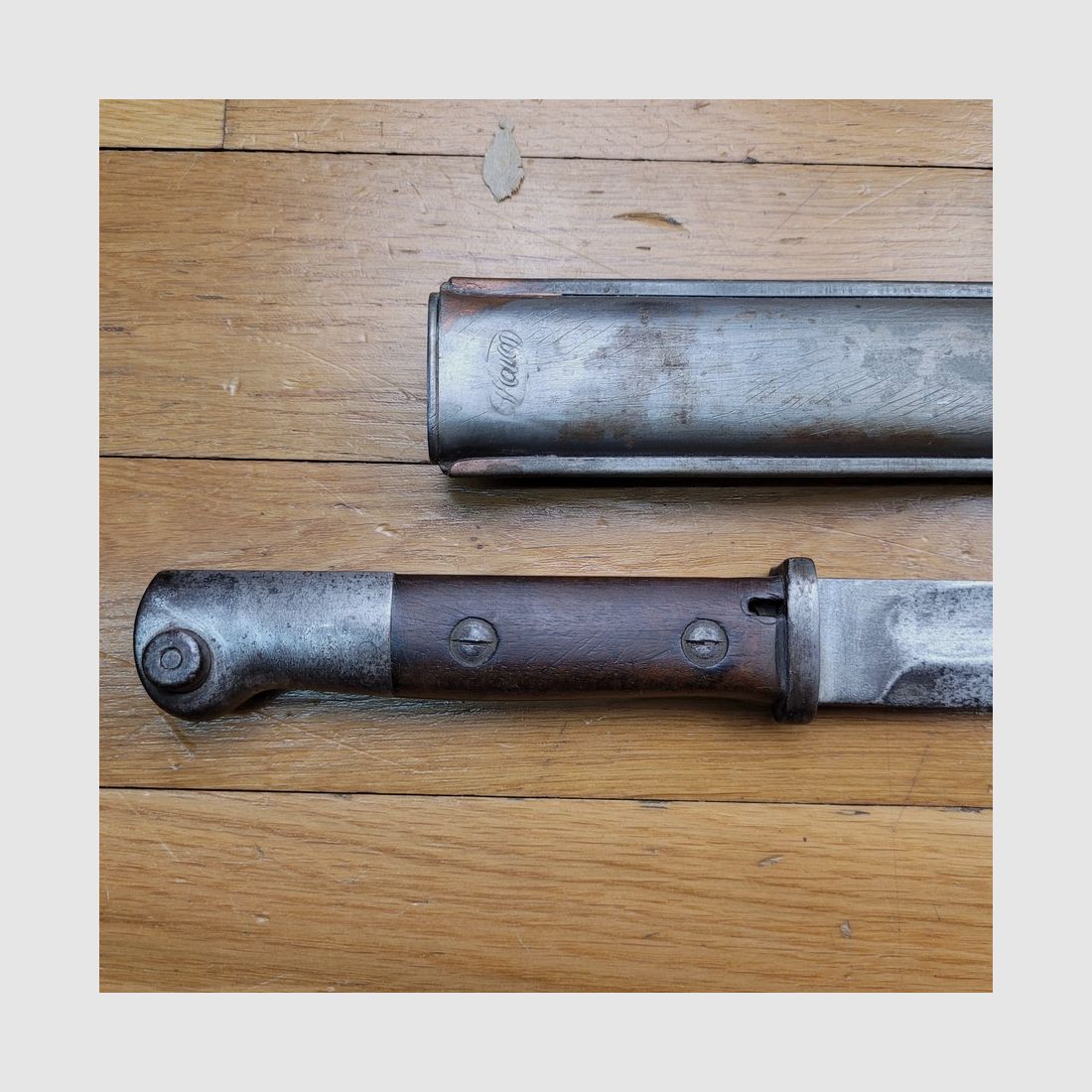 Zeldzaam Duits bajonet S14 – zeldzame variant "Odéon" – rond 1915 – FAG schede – vervangend – volledig schoon te maken maar in perfecte staat., afbeelding 9 van 14