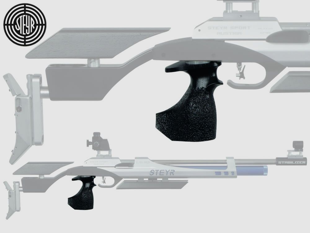 Matchgriff fĂĽr Steyr Luftgewehre LG 100 und LG 110, rechts, GrĂ¶Ăźe M, schwarz