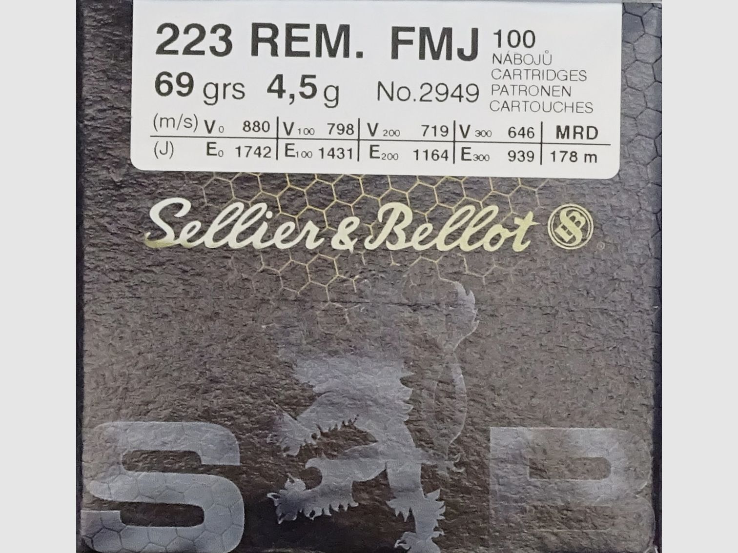 Sellier & Bellot .223rem FMJ 69grs - 100 coups