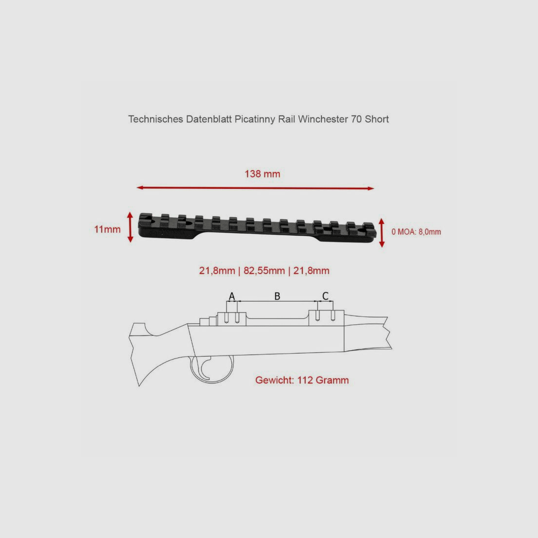 Rifle Doc Picatinny Weaver RAIL pour WINCHESTER 70 SA (Short Action)