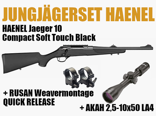 HAENEL JAEGER 10 COMPACT SOFT TOUCH BLACK 308WIN + AKAH 2,5-10X50 LA4 + RUSAN WEAVERMONTAGE QUICK RELEASE *EWB PFLICHTIG JUNGJÄGERPAKET