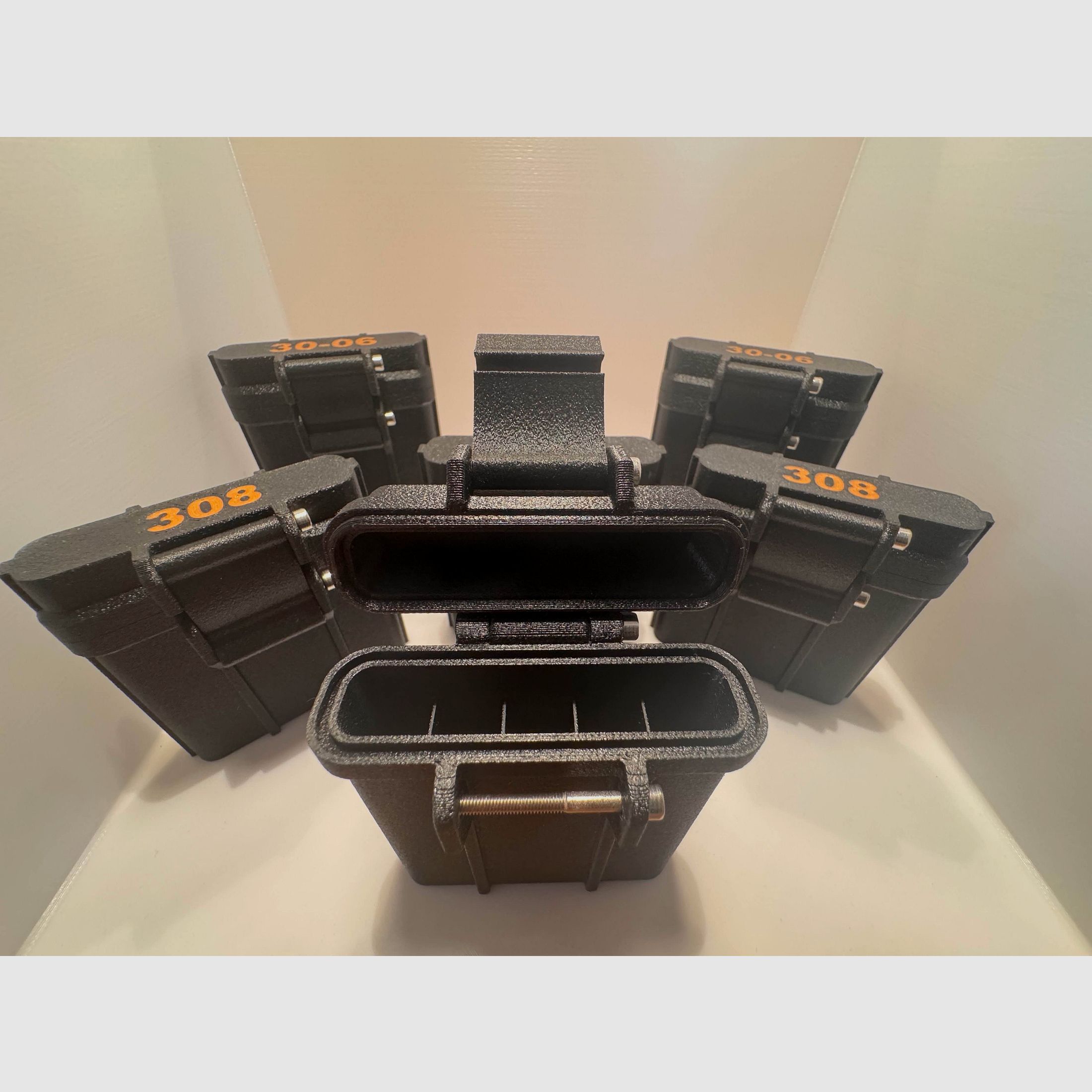 3D-printed ammunition boxes made of ABS-GF – suitable for .308 & .30-06 (5 rounds)