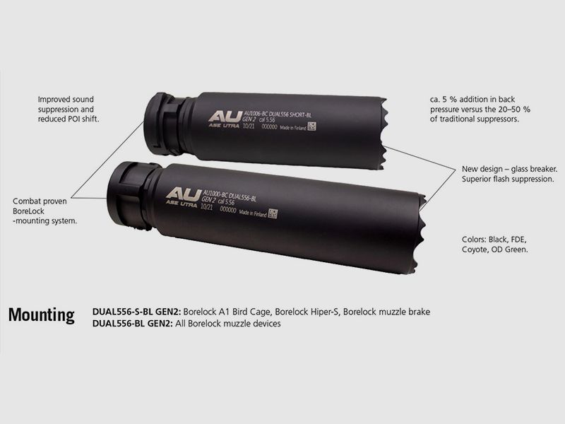 Ase Utra – Schalldämpfer / DUAL556-S-BL Gen2 / Ohne Flashhider / DUAL SHORT / Black, Bild 1 von 3