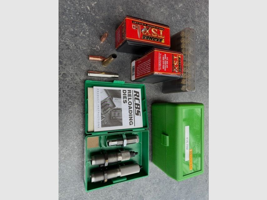 RCBS die set for caliber .416 Remington Magnum with cases and bullets