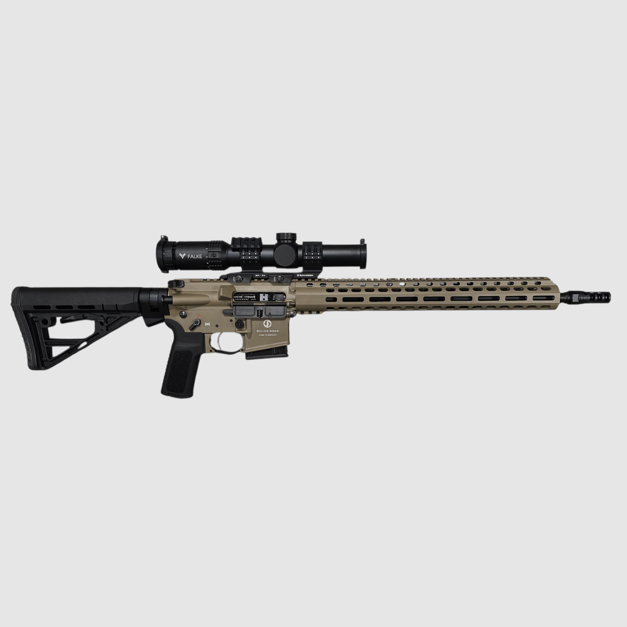 SCHMEISSER AR15 M5FL DYNAMIC 16.75" .223 Rem. with SM 34 mount and scope Falke 1-8X24 SAS reticle semi-automatic rifle FDE! RRP: 3523 €