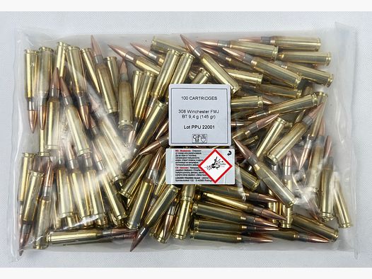 PPU Büchsenpatrone .308 Win FMJ BT 145grs