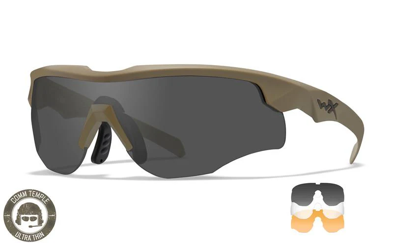 Wiley X – Occhiali di protezione / ROGUE COMM / Smoke Grey + Clear + Light Rust / Tan