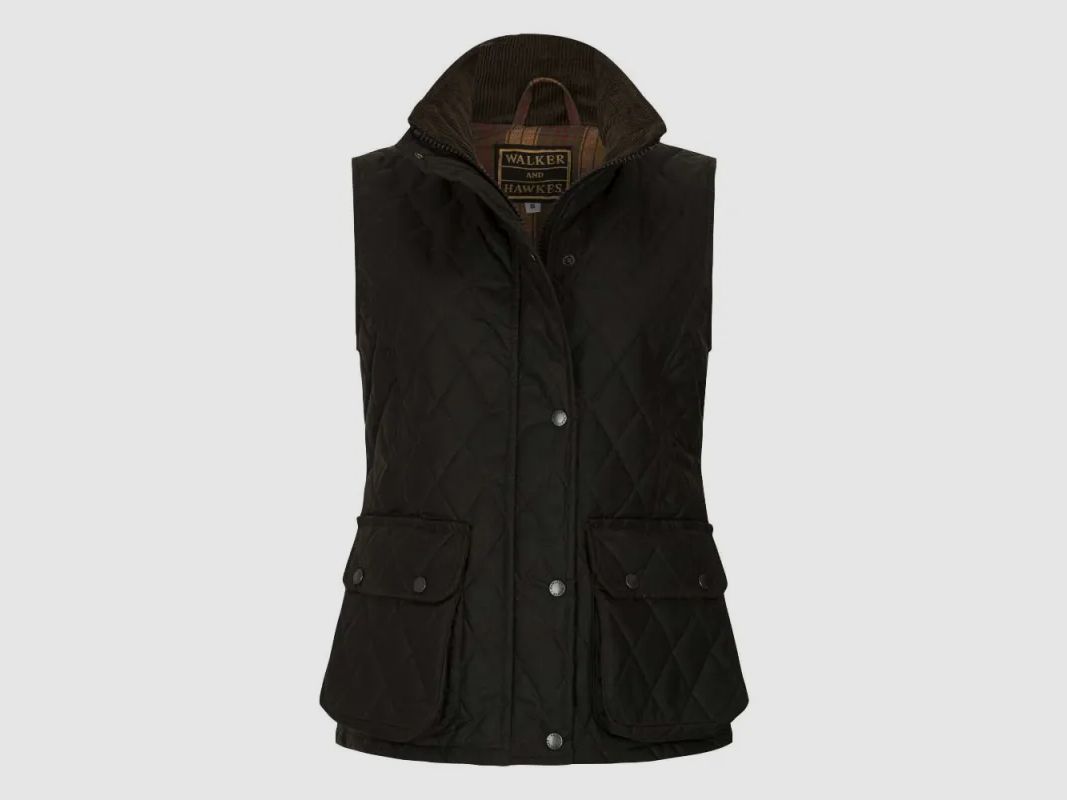 Walker & Hawkes Haxby dames gilet groen in gewaxed katoen, afbeelding 2 van 24