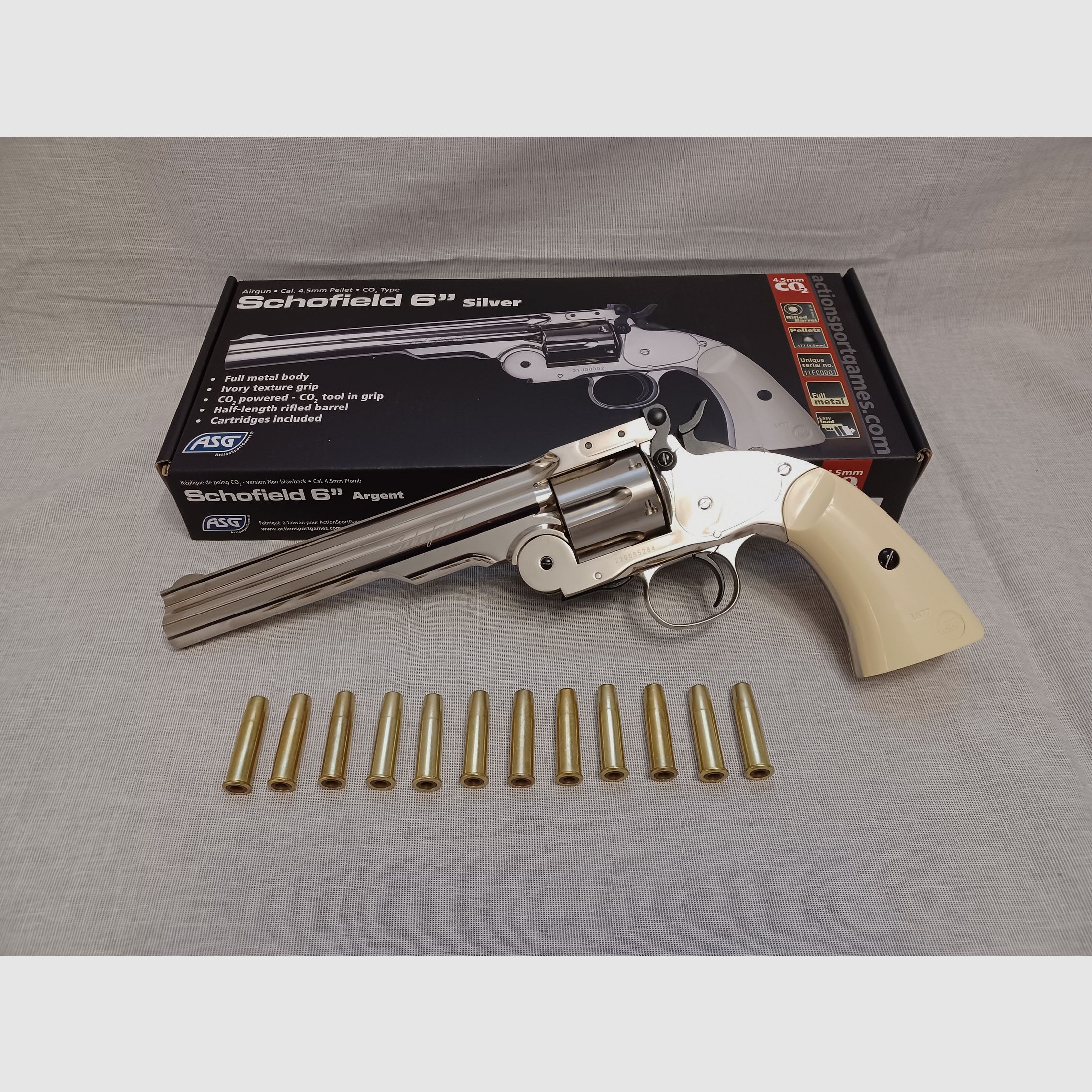 Schofield 6" - chrom / 4,5 mm Diabolo / CO2 / Revolver / OVP (138)
