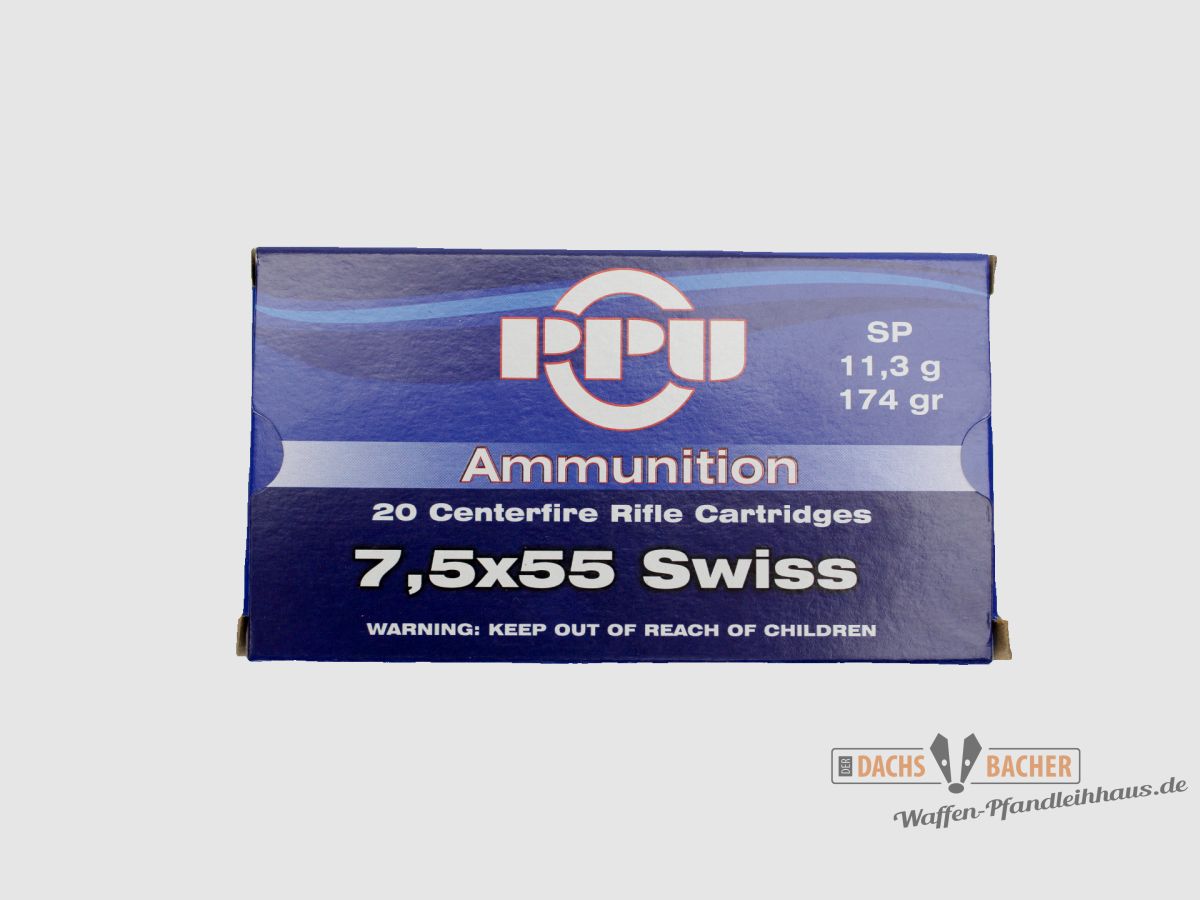 PPU Privi Partizan 7,5x55 Swiss 11,3g/174gr SP Teilmantel 20 Schuß