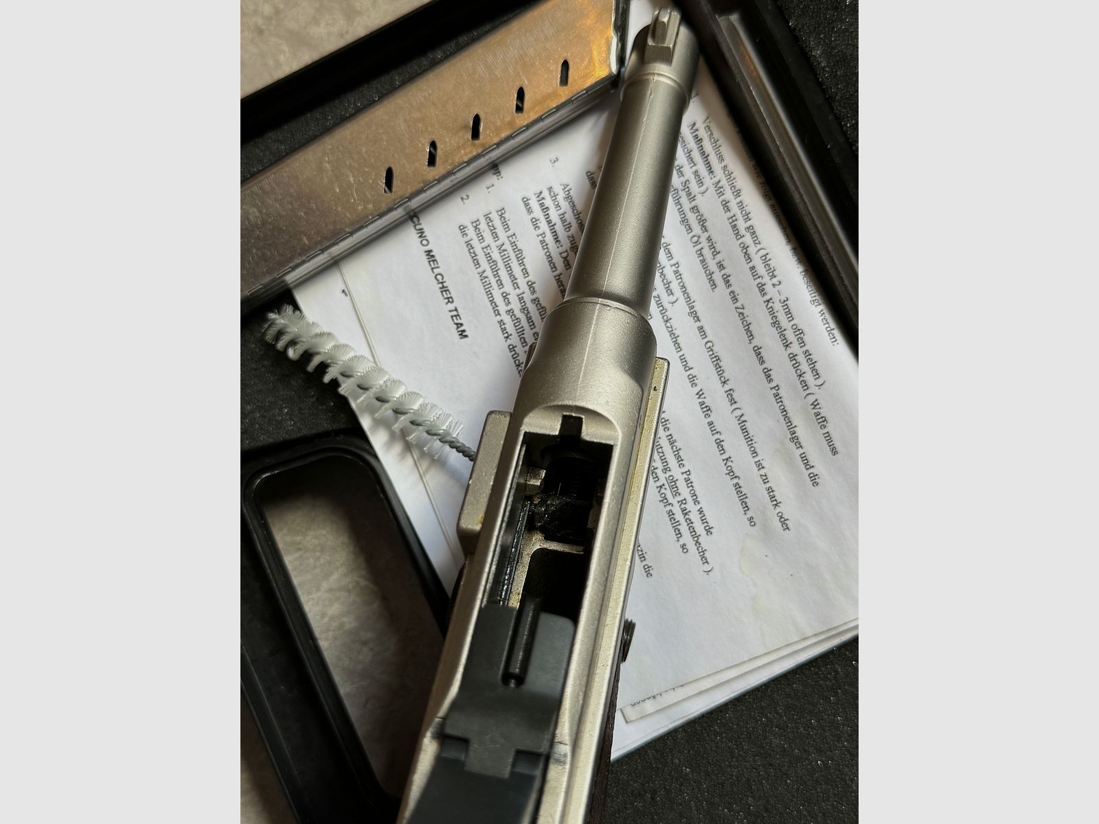 Rzadka ME P08 Luger pistolet alarmowy 9 mm P.A.K. w kolorze srebrnym